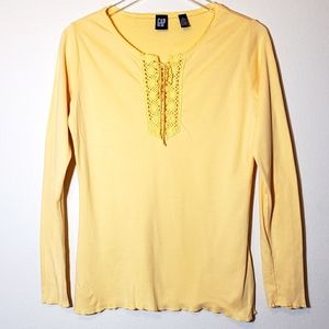 Gap Long Sleeve Ruffle Hem Yellow Top Cotton Small
